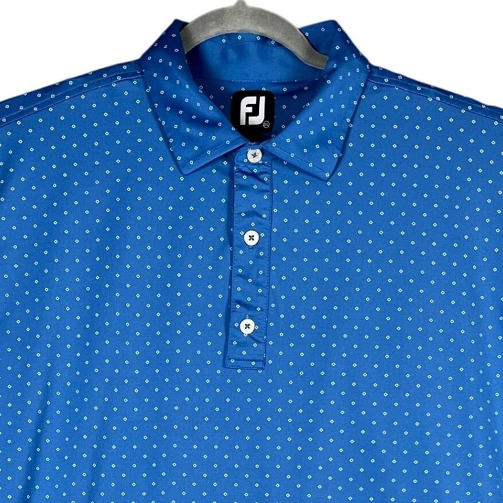 FootJoy FJ Mens 2XL Blue‎ White Diamond Golf Polo Shirt Short Sleeve Performance
